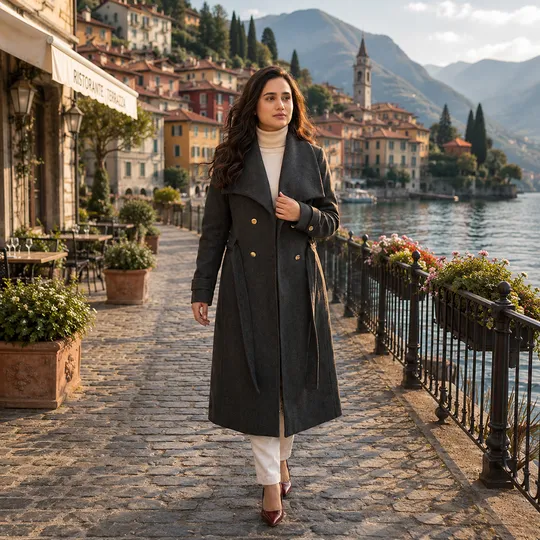 Women New Premium Long Coat Dark Black 