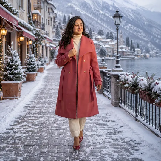 Women New Premium Long Coat Red