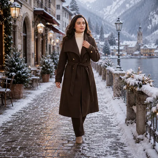 Women New Premium Long Coat Coffee