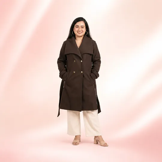 Women New Premium Long Coat Coffee
