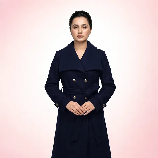 Women New Premium Long Coat Navy