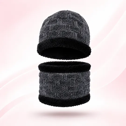Beanie Hat & Scarf Set - Black