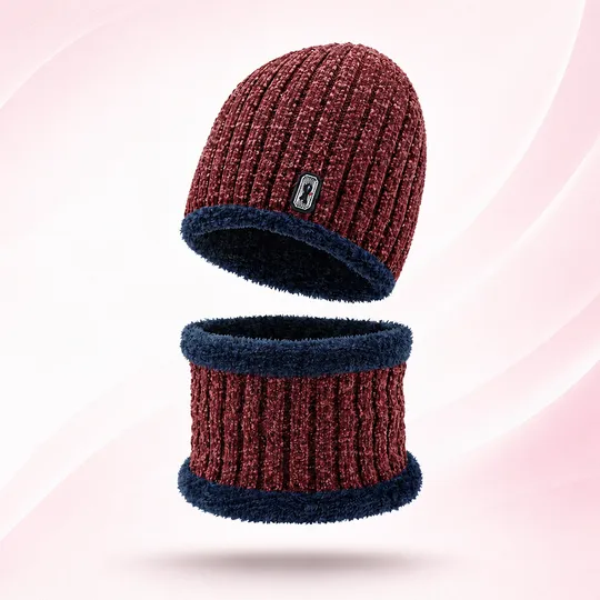 Beanie Hat & Scarf Set - Dark Maroon