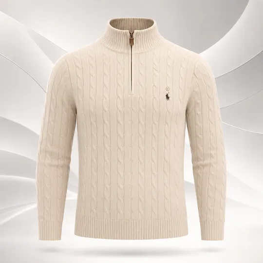 Cable-Knit Quarter-Zip High Neck Cream