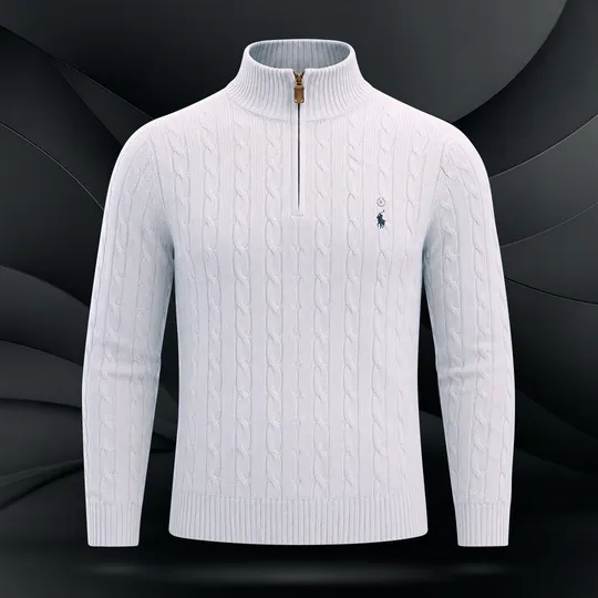 Cable-Knit Quarter-Zip High Neck Sky Blue