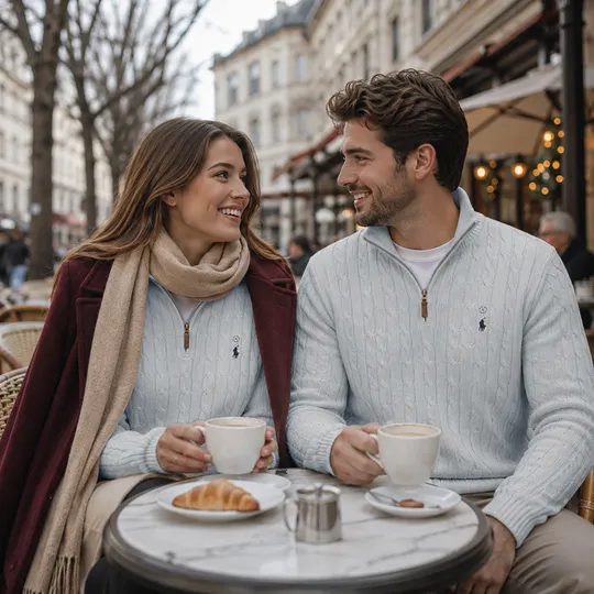 Cable-Knit Quarter-Zip High Neck Sky Blue