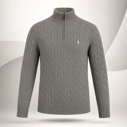 Cable-Knit Quarter-Zip High Neck  Ash