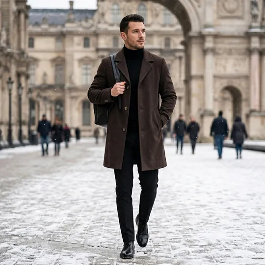 Men Premium Long Coat Coffee