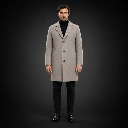 Men Premium Long Coat Beige