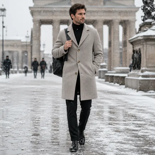 Men Premium Long Coat Beige