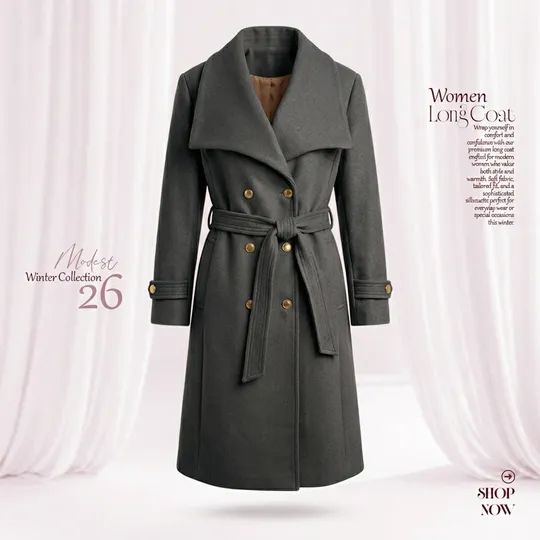 Women New Premium Long Coat Dark Ash