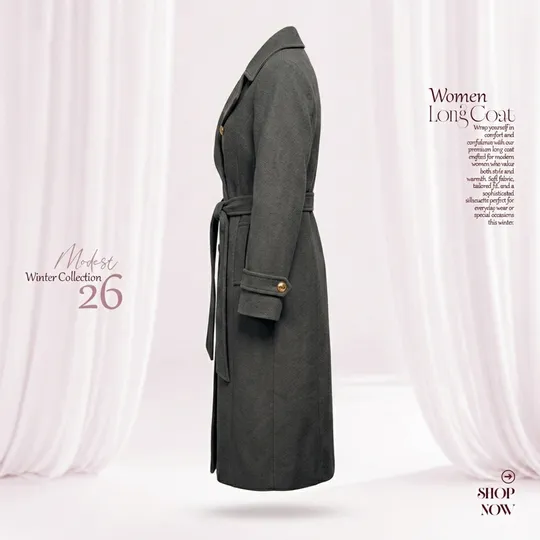 Women New Premium Long Coat Dark Ash