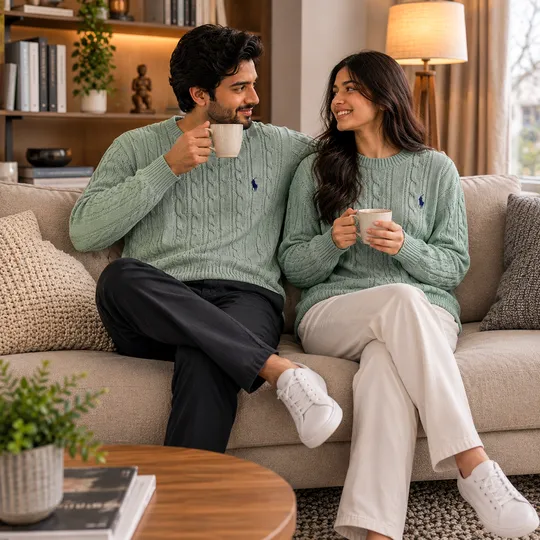 Cable-Knit Quarter-Round High Neck Mint Green