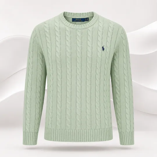 Cable-Knit Quarter-Round High Neck Mint Green