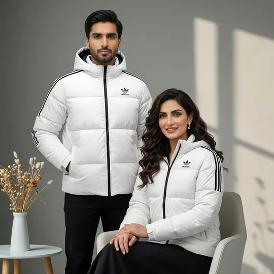 Adidas Premium Sherpa Heavy Hooded Jacket White with Black Stripe