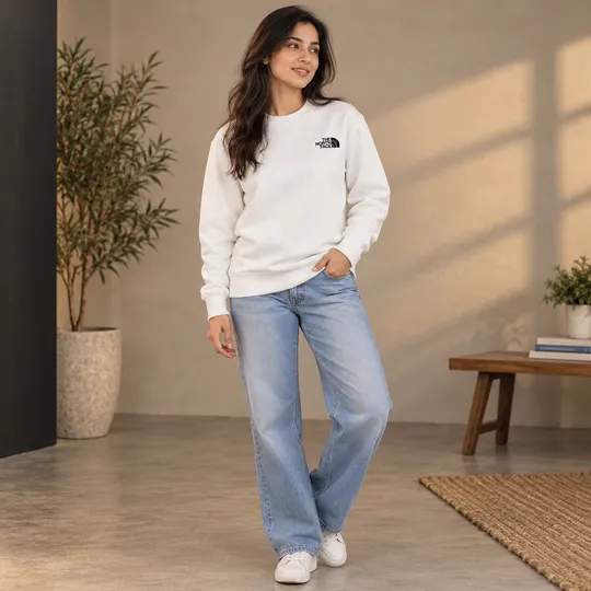 TNF One Side Fleece Sweatshirt White 