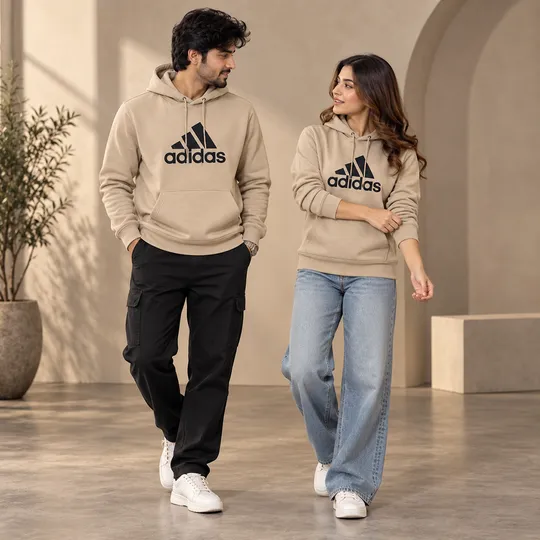 Adidas Essentials Fleece Big Logo Hoodie Beige