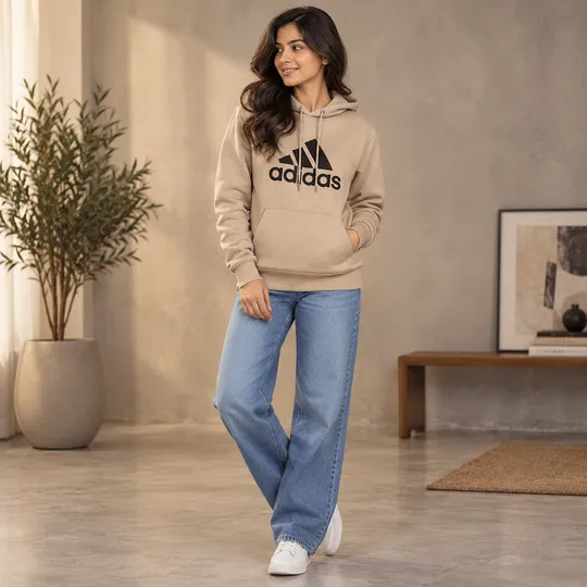 Adidas Essentials Fleece Big Logo Hoodie Beige