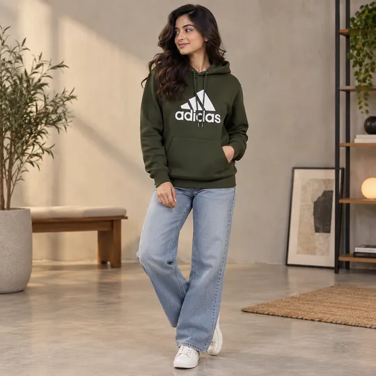 Adidas Essentials Fleece Big Logo Hoodie Green