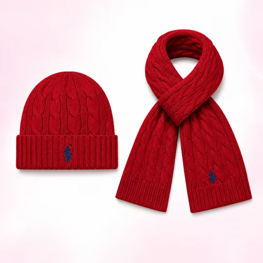 Ralph Lauren Winter Beanie Muffler Combo Set Red