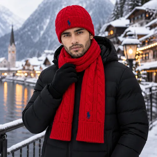 Ralph Lauren Winter Beanie Muffler Combo Set Red