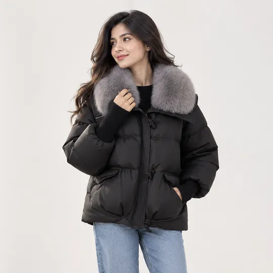 Exclusive Imported Women Far Hood Jacket - Black