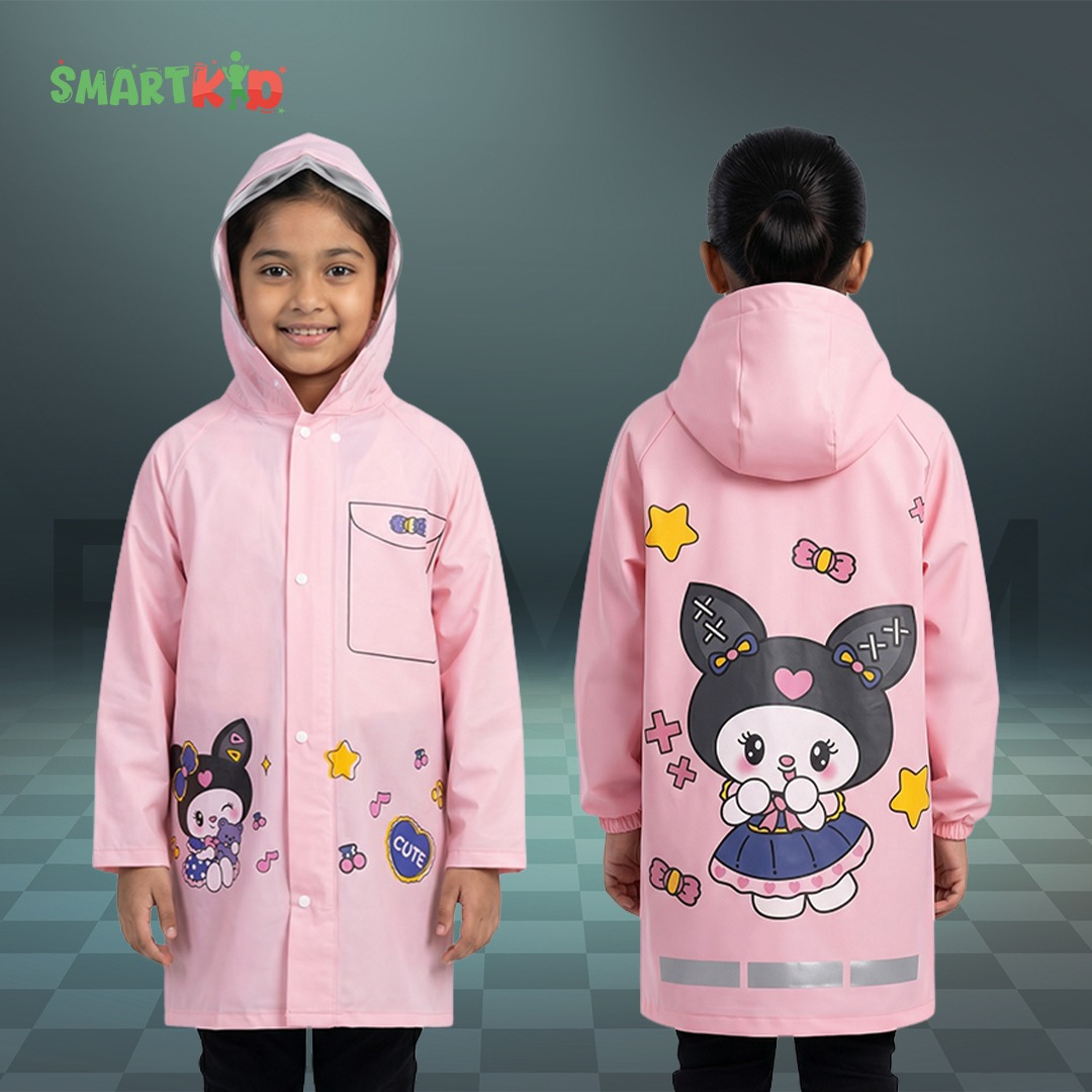 Cute Cartoon Fairy Theme waterproof Raincoat Pink 