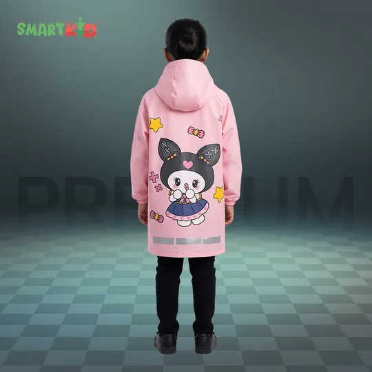 Cute Fairy Theme Pink Waterproof Raincoat with Button and Zipper