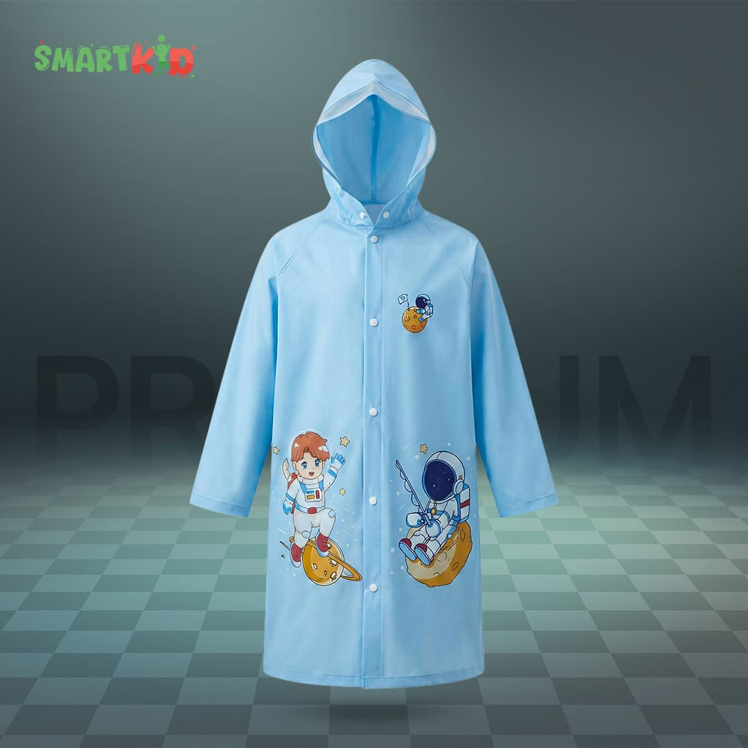 Cute Cartoon Astronaut Theme Sky Blue Rain Coat 