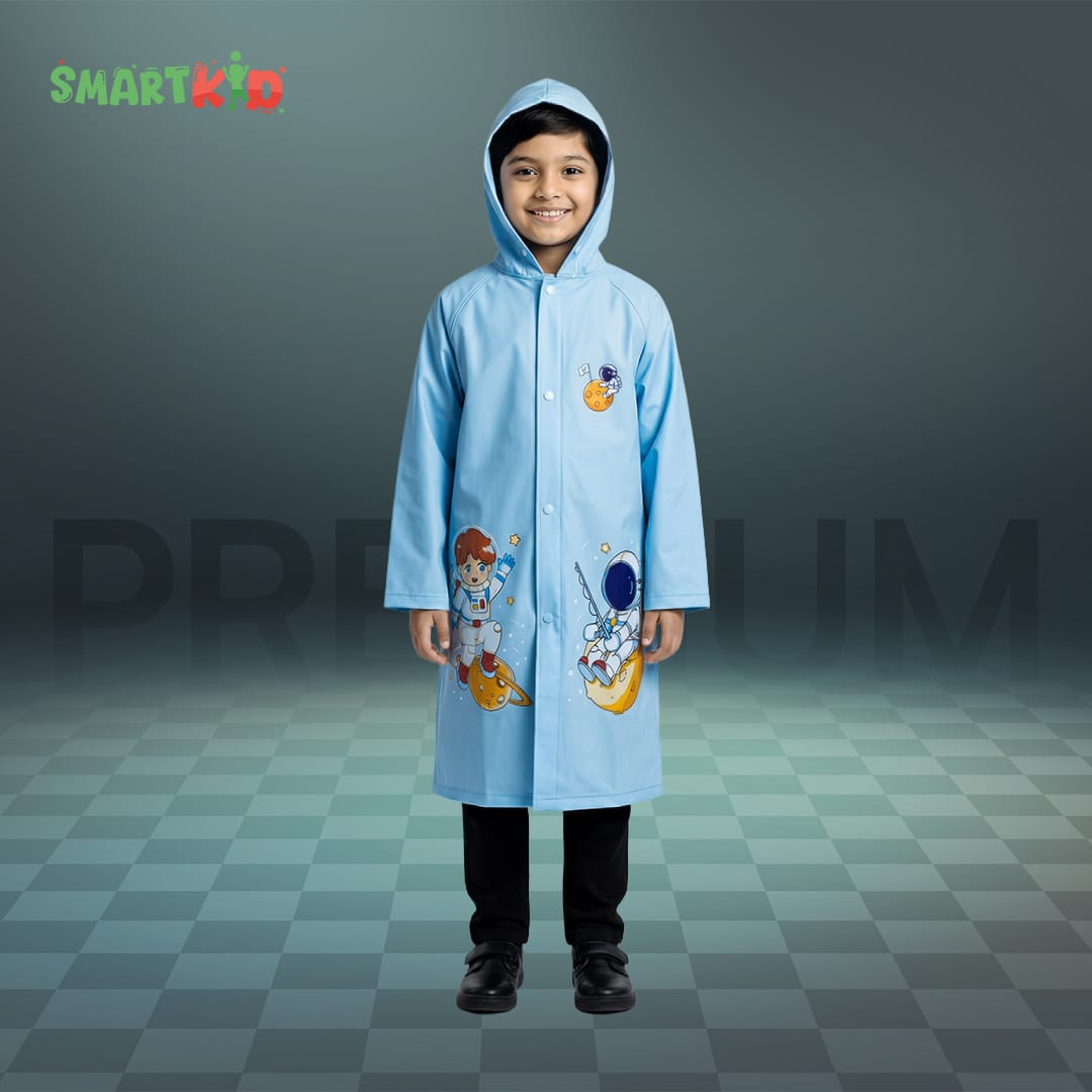 Cute Cartoon Astronaut Theme Sky Blue Rain Coat 