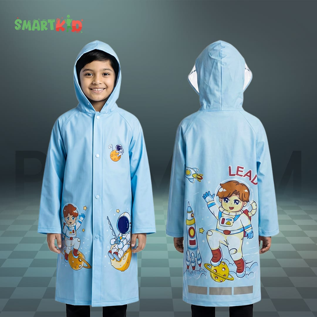 Cute Cartoon Astronaut Theme Sky Blue Rain Coat 
