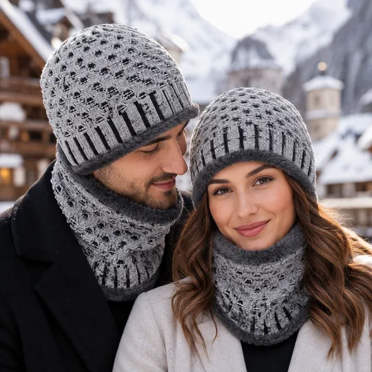 Beanie Hat & Scarf Set - Gray