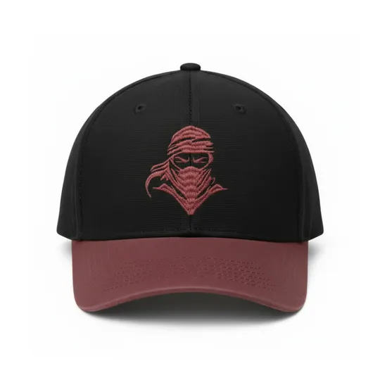  Ninja Embroidered  Twill Cap Black and Maroon