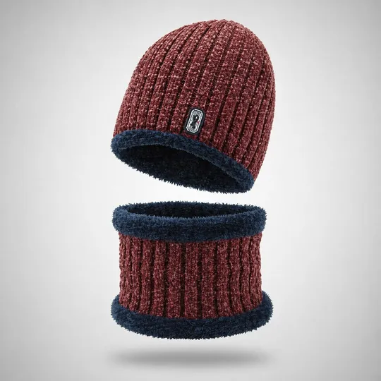 Beanie Hat & Scarf Set - Dark Maroon