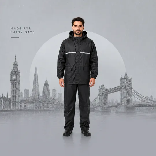 Double Part Both Side Usable Premium Raincoat (Black)