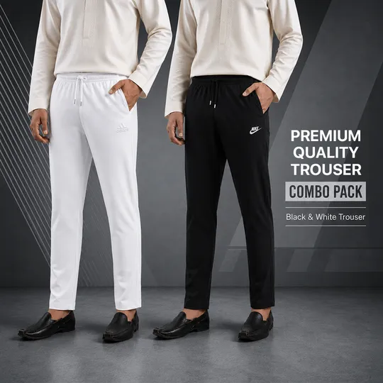 Solid Trouser 2 Pcs Combo Black and White 