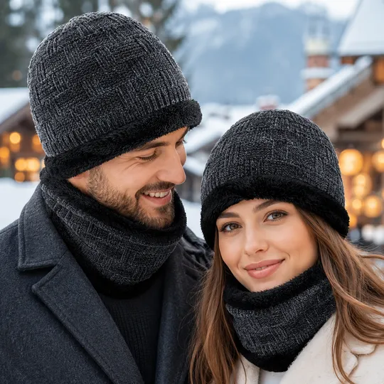 Beanie Hat & Scarf Set - Black