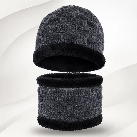 Beanie Hat & Scarf Set - Black