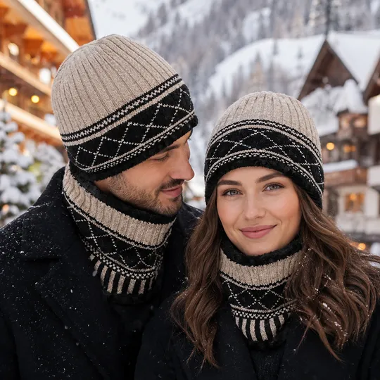 Beanie Hat & Scarf Set - Brown
