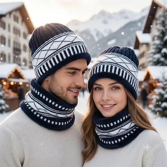 Beanie Hat & Scarf Set - White