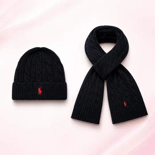 Ralph Lauren Winter Beanie Muffler Combo Set Black