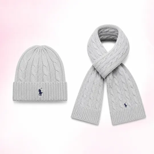 Ralph Lauren Winter Beanie Muffler Combo Set Ash