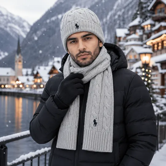 Ralph Lauren Winter Beanie Muffler Combo Set Ash