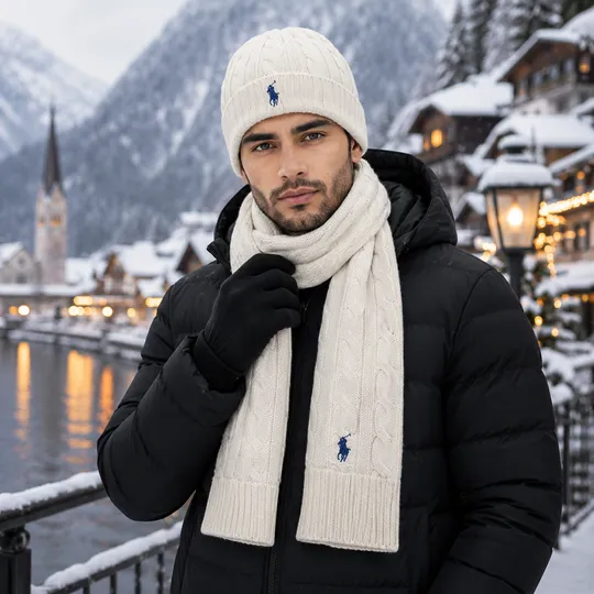 Ralph Lauren Winter Beanie Muffler Combo Set Beige