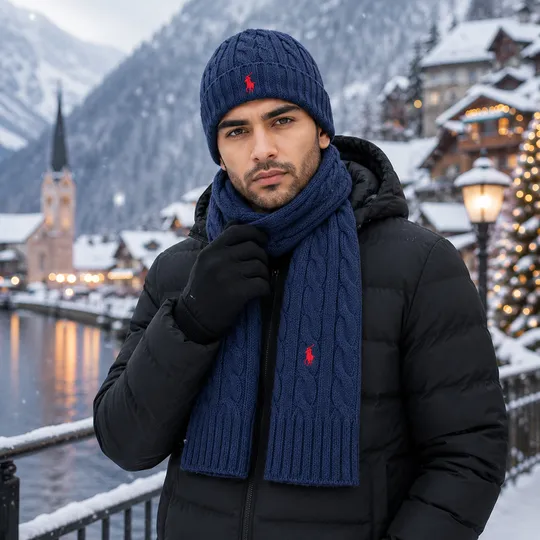 Ralph Lauren Winter Beanie Muffler Combo Set Navy