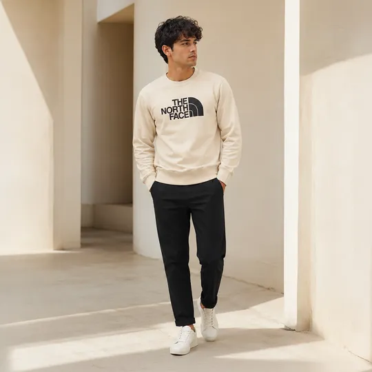 Heavy Cotton Blend Brushed Fleece Sweatshirt Beige