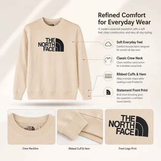 Heavy Cotton Blend Brushed Fleece Sweatshirt Beige