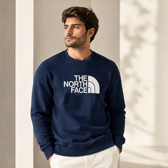 Heavy Cotton Blend Brushed Fleece Sweatshirt Navy