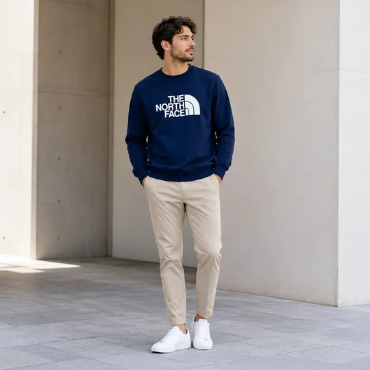 Heavy Cotton Blend Brushed Fleece Sweatshirt Navy