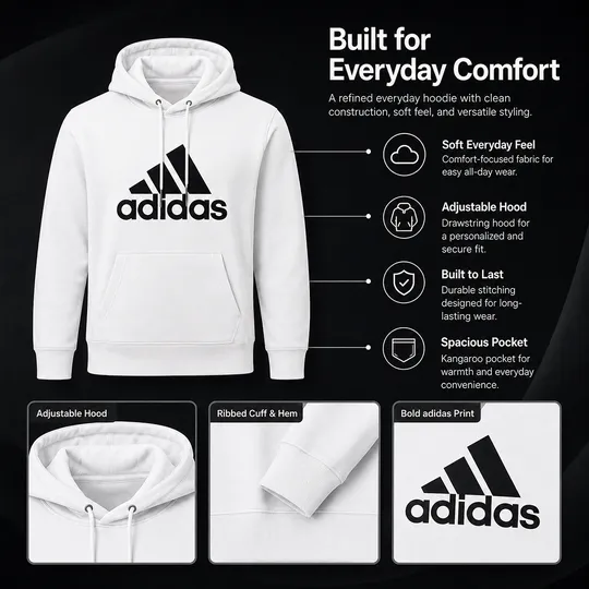 Adidas Essentials Fleece Big Logo Hoodie White 